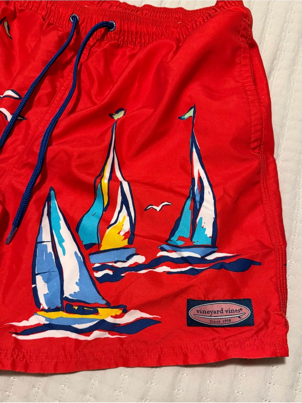 Vineyard Vines Red Sailboat Swim Trunks - Picture 2 of 4